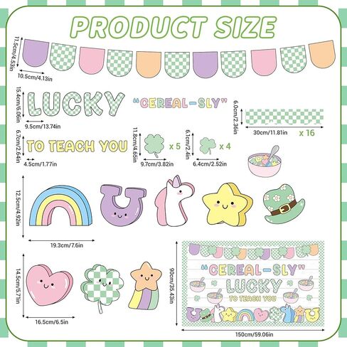 St. Patrick's Day Bulletin Board Decoration Shamrock Clover Cutouts Cereal-Sly Lucky to Teach You Classroom Bulletin Board Set Rainbow for Irish Holiday School Classroom Chalkboard Wall Door Decor in Saudi Arabia