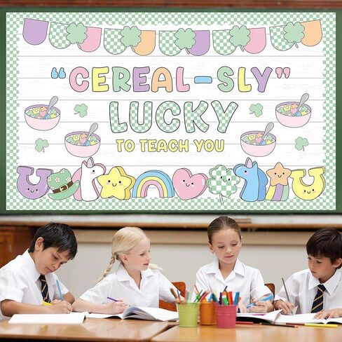 St. Patrick's Day Bulletin Board Decoration Shamrock Clover Cutouts Cereal-Sly Lucky to Teach You Classroom Bulletin Board Set Rainbow for Irish Holiday School Classroom Chalkboard Wall Door Decor in Saudi Arabia