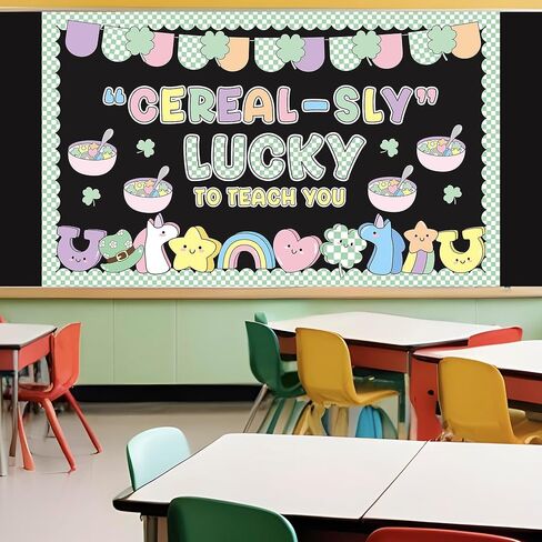St. Patrick's Day Bulletin Board Decoration Shamrock Clover Cutouts Cereal-Sly Lucky to Teach You Classroom Bulletin Board Set Rainbow for Irish Holiday School Classroom Chalkboard Wall Door Decor in Saudi Arabia