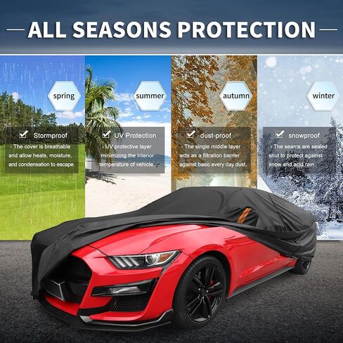 X AUTOHAUX Car Cover Outdoor Waterproof Sun Rain Snow Hail Protection with Left Side Door Zipper 210D-PU for Ford for Mustang in Saudi Arabia