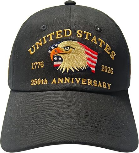 قبعة الولايات المتحدة الأمريكية للذكرى السنوية الـ 250 لعام 1776-2026 قبعة بيسبول مطرزة على شكل نسر وطني، قبعة للجنسين مغسولة بتصميم كلاسيكي قابلة للتعديل للرجال والنساء، هدية تذكارية أمريكية للوطنيين والمحاربين القدامى باللون الأسود in Kuwait