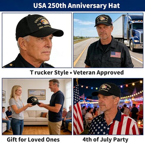 قبعة الولايات المتحدة الأمريكية للذكرى السنوية الـ 250 لعام 1776-2026 قبعة بيسبول مطرزة على شكل نسر وطني، قبعة للجنسين مغسولة بتصميم كلاسيكي قابلة للتعديل للرجال والنساء، هدية تذكارية أمريكية للوطنيين والمحاربين القدامى باللون الأسود in Kuwait