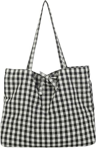 Gingham Tote Bag Vintage Shoulder Tote Lightweight Shoulder Bag Gingham Large Capacity Handbag in Saudi Arabia