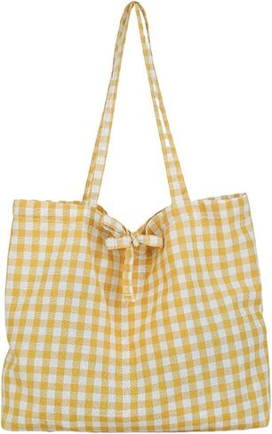 Gingham Tote Bag Vintage Shoulder Tote Lightweight Shoulder Bag Gingham Large Capacity Handbag in Saudi Arabia