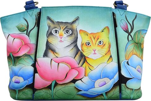 Anna by Anuschka Genuine Leather, Hand-painted Original Art - Women's Organizer Tote Bag, Denim Floral Paisley in Saudi Arabia