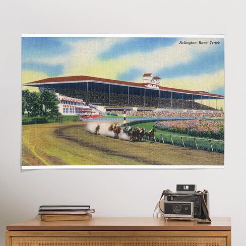 Lantern Press 24x36 Inch Giclee Art Print Wall Decor, Arlington Heights, Illinois, Horse Race at Arlington Race Track, Vintage Advertisement in Saudi Arabia