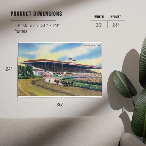Lantern Press 24x36 Inch Giclee Art Print Wall Decor, Arlington Heights, Illinois, Horse Race at Arlington Race Track, Vintage Advertisement in Saudi Arabia