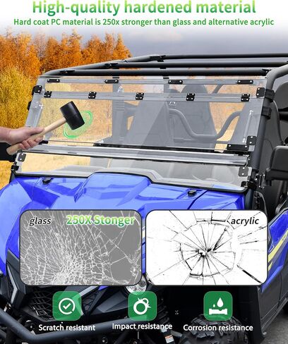 زجاج أمامي قابل للطي 3 في 1 لملحقات Yamaha Wolverine X2 / X4 850 2018-2020، نافذة زجاجية مقاومة للخدش مطلية بطبقة صلبة 1/5 بوصة بولي قابلة للطي بالكامل من الأمام يمكن فتحها وتهويتها ومغلقة in Saudi Arabia