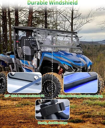 زجاج أمامي قابل للطي 3 في 1 لملحقات Yamaha Wolverine X2 / X4 850 2018-2020، نافذة زجاجية مقاومة للخدش مطلية بطبقة صلبة 1/5 بوصة بولي قابلة للطي بالكامل من الأمام يمكن فتحها وتهويتها ومغلقة in Saudi Arabia
