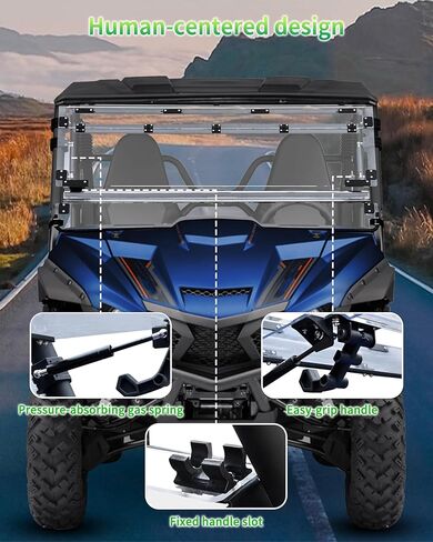 زجاج أمامي قابل للطي 3 في 1 لملحقات Yamaha Wolverine X2 / X4 850 2018-2020، نافذة زجاجية مقاومة للخدش مطلية بطبقة صلبة 1/5 بوصة بولي قابلة للطي بالكامل من الأمام يمكن فتحها وتهويتها ومغلقة in Saudi Arabia