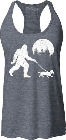 shop4ever® Bigfoot Walking Wiener Dog Funny Sasquatch Dachshund Women's Racerback Tank Top Slim Fit in Saudi Arabia