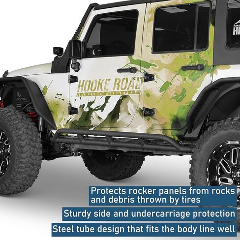 Hooke Road Wrangler JK Rock Slider Nerf Bars Side Protection Rails for 2007-2018 Jeep Wrangler JK Unlimited 4 Door - A Pair in Saudi Arabia