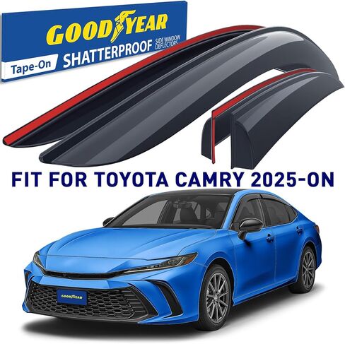 Goodyear Shatterproof Window Deflectors for Toyota Camry 2025-2026 Sedan, Tape-on Rain Guards, Window Visors, Vent Deflector Visor, Car Accessories, 4 pcs. - GY008797 in Kuwait
