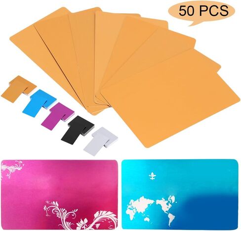 Metal Business Cards, Aluminum Alloy, Blank Engraved, 86x54mm, 50 Pieces, Multiple Colors Available in Saudi Arabia