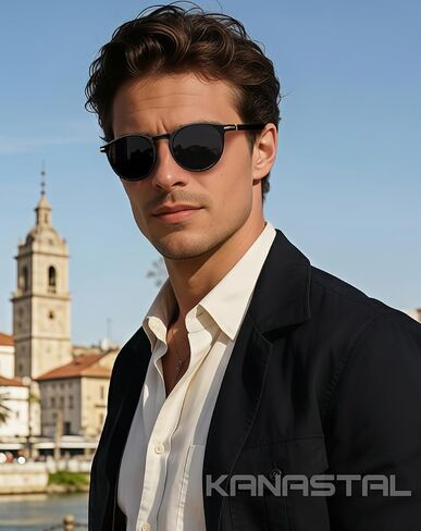 KANASTAL Small Acetate Polarized Sunglasses for Women and Men, Retro Round UV400 Stylish & Durable, PU Leather Case Included in Saudi Arabia