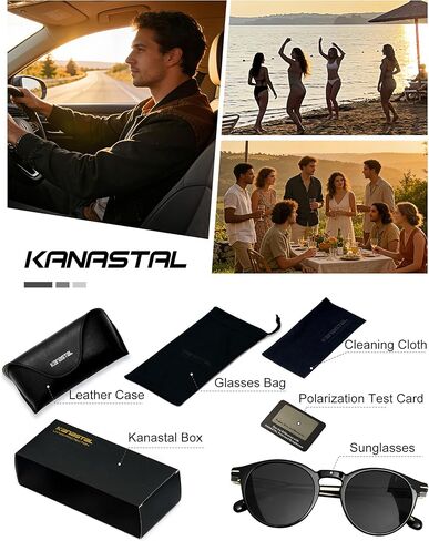 KANASTAL Small Acetate Polarized Sunglasses for Women and Men, Retro Round UV400 Stylish & Durable, PU Leather Case Included in Saudi Arabia
