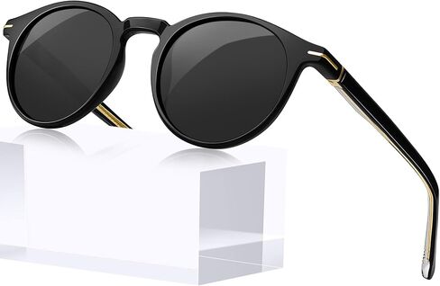 KANASTAL Small Acetate Polarized Sunglasses for Women and Men, Retro Round UV400 Stylish & Durable, PU Leather Case Included in Saudi Arabia