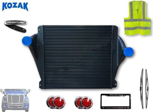 Kozak بديل مبرد الهواء المسؤول متوافق مع Freightliner Cascadia، Columbia، Coronado 2008-2013 Western Star 4900 Series 2008-2012 + شعار، مساحات، إطار لوحة الترخيص، 4x أضواء مقطورة، سترة in Kuwait