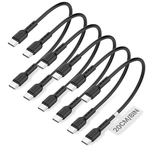 SOOPII 10-Pack 8 Inch USB C to USB C Cables,0.7Ft 60W Short Type c Fast Charging Cables for lPhone 15/16,Pro/Plus/Pro Max,Galaxy S24/S23,iPad,MacBook,Charging Station and Power Bank Accessory(Black) in Kuwait