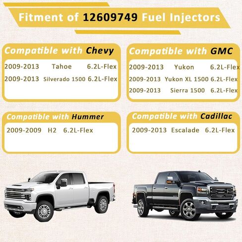 حاقن الوقود GM12609749 Flex 6.2L، متوافق مع/GMC 6.2 Yukon XL Sierra 2009-2013، متوافق مع/كاديلاك إسكاليد، متوافق مع/تشيفي سيلفرادو 1500 تاهو |12 فتحة| |مجموعة من 8| in Saudi Arabia