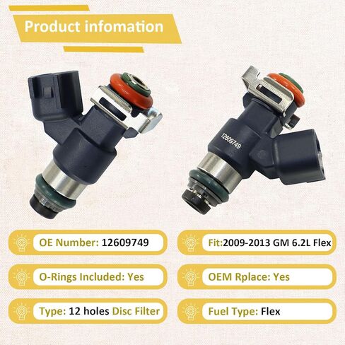 حاقن الوقود GM12609749 Flex 6.2L، متوافق مع/GMC 6.2 Yukon XL Sierra 2009-2013، متوافق مع/كاديلاك إسكاليد، متوافق مع/تشيفي سيلفرادو 1500 تاهو |12 فتحة| |مجموعة من 8| in Saudi Arabia