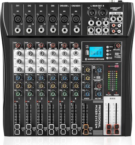 خلاط صوت احترافي 8 قنوات، خلاط صوت، خلاطات دي جي مع طاقة فانتوم 48 فولت، تسجيل USB، مخرج EQ ثلاثي النطاق، مع مشغل MP3 + قرص بلوتوث U لتسجيل حفلات الكاريوكي (CT80S) in Kuwait