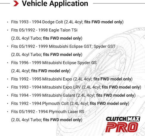 CMP Stage 2R Clutch Kit with Chromoly Flywheel Fits Dodge 1993-94 Colt, Eagle 1992-98 Talon TSi, Mitsubishi 1992-99 Eclipse Spyder GST GS Galant, Plymouth 1992-94 Colt Laser RS 2.0L 2.4L 4cyl in Saudi Arabia