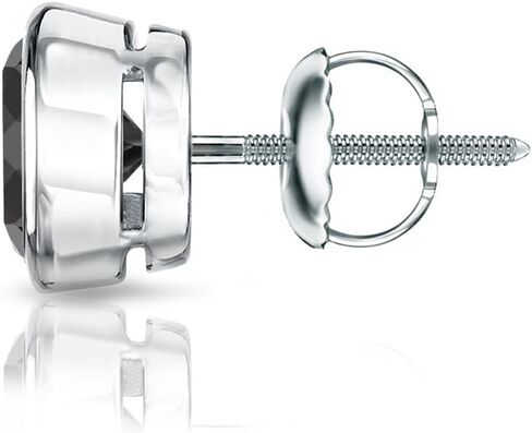 Diamond Wish 1/2 Carat Black Diamond Round Single Stud Earring in 14k White Gold Bezel Set Screw Back in Saudi Arabia