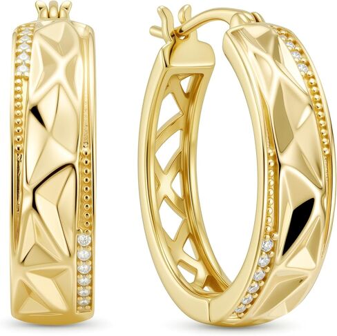 14K الذهب هندسية هوب أقراط للنساء 20 مللي متر مكتنزة الذهب الأطواق هيبوالرجينيك الأوجه Huggie أقراط مجوهرات هدية in Kuwait