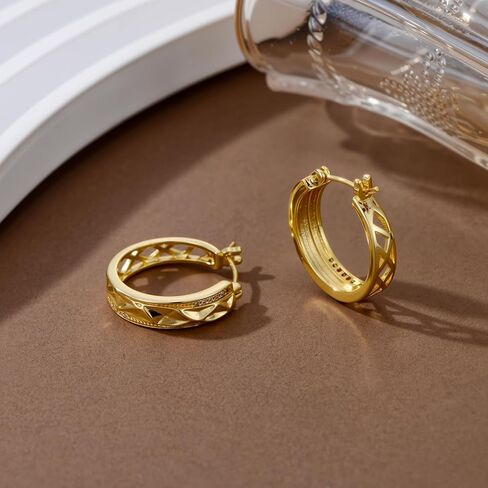 14K الذهب هندسية هوب أقراط للنساء 20 مللي متر مكتنزة الذهب الأطواق هيبوالرجينيك الأوجه Huggie أقراط مجوهرات هدية in Kuwait