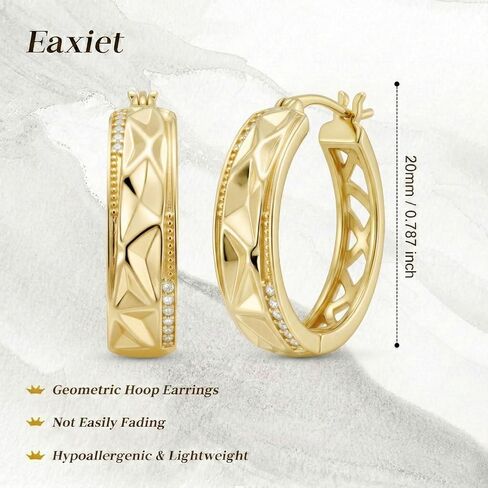 14K الذهب هندسية هوب أقراط للنساء 20 مللي متر مكتنزة الذهب الأطواق هيبوالرجينيك الأوجه Huggie أقراط مجوهرات هدية in Kuwait