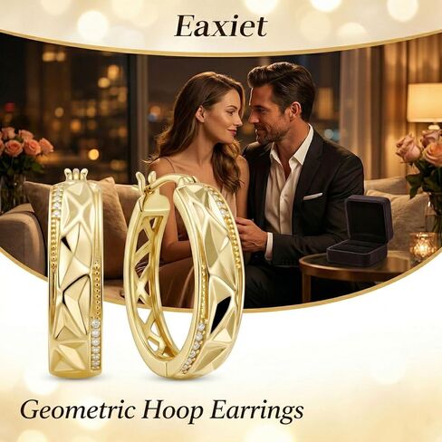 14K الذهب هندسية هوب أقراط للنساء 20 مللي متر مكتنزة الذهب الأطواق هيبوالرجينيك الأوجه Huggie أقراط مجوهرات هدية in Kuwait