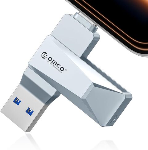 محرك أقراص فلاش USB سعة 32 جيجابايت من ORICO بتصميم دوار بغطاء معدني بسرعة 150 ميجابايت/ثانية يدعم وظيفة OTG 2 في 1 PenDrive لأجهزة USB C وUSB A - CB05 رمادي in Saudi Arabia
