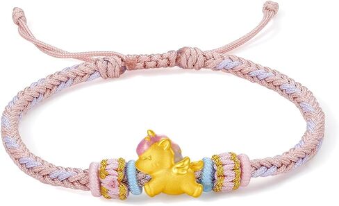 24K Solid Gold Charm Bracelet Horse Bracelets Enamel Pegasus Charms Colorful Braided Cord Cute Gold Jewelry for Women Daughter Gifts New Year Birthday 16+6cm/6.3+2.36" A1715704 in Saudi Arabia