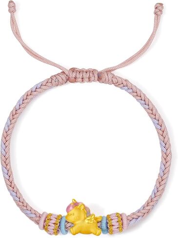 24K Solid Gold Charm Bracelet Horse Bracelets Enamel Pegasus Charms Colorful Braided Cord Cute Gold Jewelry for Women Daughter Gifts New Year Birthday 16+6cm/6.3+2.36" A1715704 in Saudi Arabia