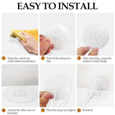 Furniture Anchors (20 Pack) No Drill Upgraded Furniture Straps for Baby Proofing, Self-Adhesive Secure 168 Pound Furniture Prevent Falling Anti Tip Earthquake Straps for Child Safety (Glazed) in Kuwait