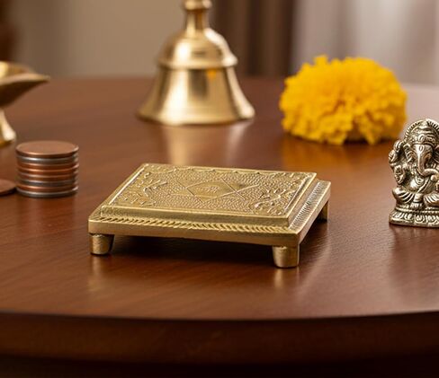 eSplanade Brass Pooja Mandir Chowki God's Stool - Puja Articles - 2.6" Inches (Very Small) in Saudi Arabia