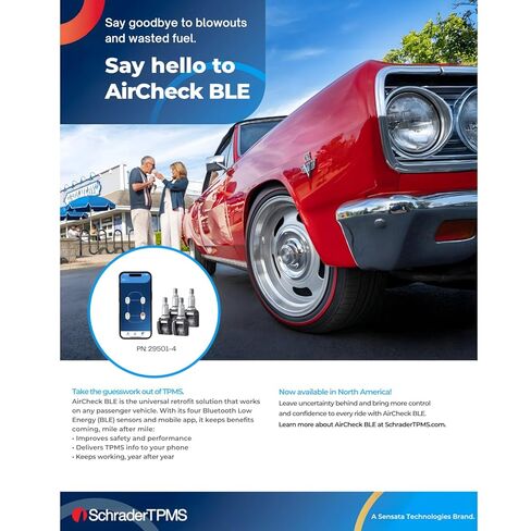 طقم سيارة الركاب Schrader TPMS 29501-4 AirCheck BLE - 4 مستشعرات بلوتوث TPMS، مراقبة ضغط الإطارات في الوقت الحقيقي على الهاتف الذكي الخاص بك مثالية للسيارات الكلاسيكية ومركبات التجميع in Kuwait