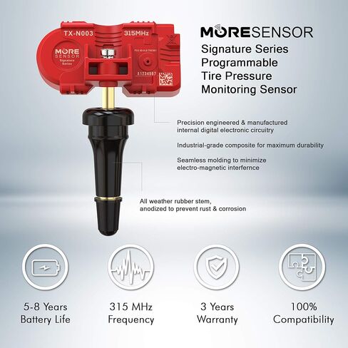 سلسلة MORESENSOR Signature 315 ميجا هرتز TPMS مستشعر ضغط الإطارات 4 عبوات | مبرمجة مسبقًا لاختيار أكثر من 70 طرازًا من العلامات التجارية اليابانية | بديل لـ 42607-06030 42607-48010 42607-0E020 | الأداة الإضافية | NX-S090-SN-4 in Saudi Arabia