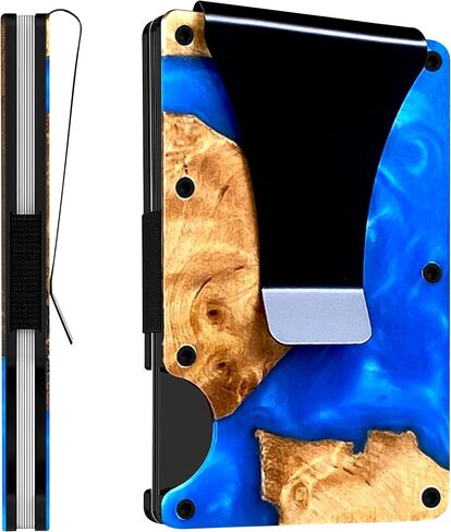 Resin Wood Pattern Aluminum Wallet for Men & Women, Slim, Minimalistic & Seamless Blocks RFID Scanners with a Money Clip Card Holder Wallet Clip Rose in Saudi Arabia