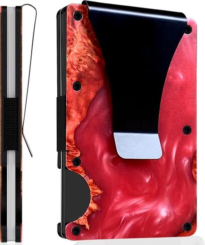 محفظة ألومنيوم بنمط خشب الراتنج للرجال والنساء، نحيفة وبسيطة وغير ملحومة، ماسحات ضوئية RFID مع مشبك محفظة للأموال ومشبك وردي in Kuwait