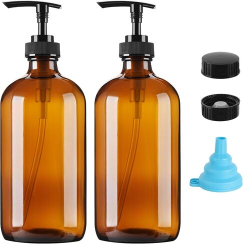Vitreaux 16oz Amber Glass Soap Dispenser, 2 Pack Refillable Hand Soap Dispenser with Leak-Proof Pump, Brown Glass Bottle for Dish Soap, Lotion, Shampoo, Conditioner, Body Wash in Saudi Arabia