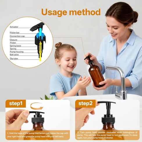 Vitreaux 16oz Amber Glass Soap Dispenser, 2 Pack Refillable Hand Soap Dispenser with Leak-Proof Pump, Brown Glass Bottle for Dish Soap, Lotion, Shampoo, Conditioner, Body Wash in Saudi Arabia