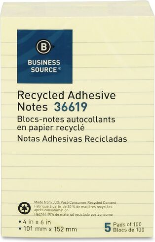 Business Source Yellow Adhesive Notes 4"x6" in Saudi Arabia