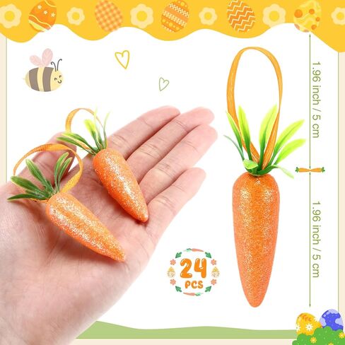 Vinsot 72 Pcs Easter Hanging Ornaments Include 48 Pcs Easter Hanging Eggs and 24 Foam Glitter Artificial Carrots Buffalo Plaid Dots Spring Farmhouse Tree Ornaments for Decoration Basket Filler Decor in Saudi Arabia