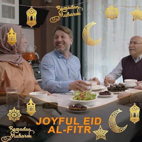 6pcs Ramadan Ornaments, Acrylic Ramadan Kareem Decoration Eid Mubarak Pendant Wind Light Moon Star Shaped Ramadan Decor for Hanging on Walls Windows Trees (Golden) in Saudi Arabia