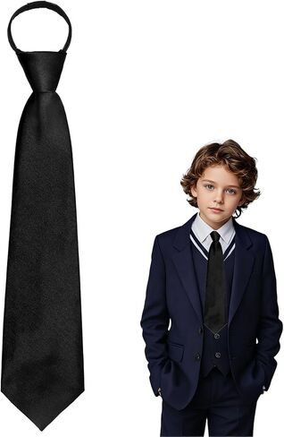ربطة عنق للأولاد بسحاب بلون واحد، ربطات عنق مدرسية مقاس 35.56 سم للأولاد والبنات ربطة عنق للأطفال مربوطة مسبقًا لحفلات الزفاف والقمصان الرسمية in Kuwait