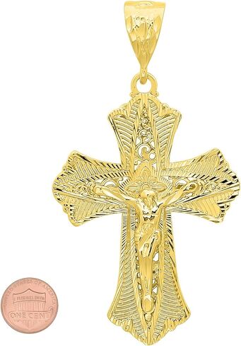 قلادة The Bling Factory كبيرة مقاس 39.5 مم × 5.3 سم مطلية بالذهب عيار 14 قيراطًا مزخرفة على شكل صليب باتونس in Kuwait