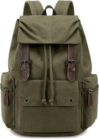 Retro Canvas & Leather Laptop Backpack, 15.6 Inch Durable Unisex Bag for Hiking, Work & Travel, Water Resistant Daypack in Saudi Arabia