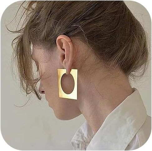 Square Hoop Earrings for Women Large Chunky Gold Hoops EarringsExaggerate Big Geometric Dangle Statement Earring Hypoallergenic Jewelry in Saudi Arabia